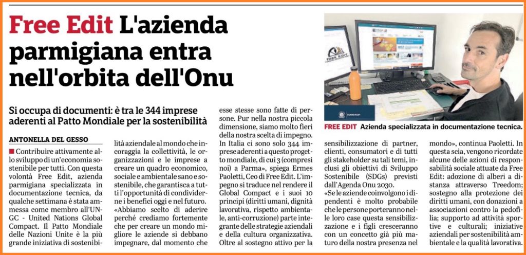 Articolo Gazzetta di Parma - Free Edit UNGC - zoom